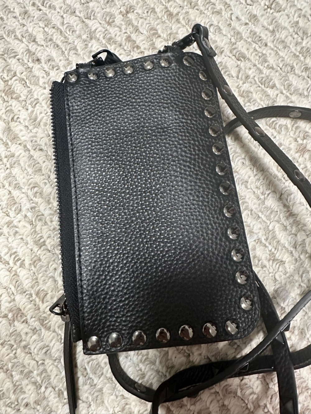 Bandolier Black Pebbled Leather Crossbody Phone Case with Studded Strap - Picture 5 of 5